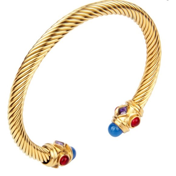 Bohemian style 18K gold braided steel wire open ended bracelet - Picture 5 of 8